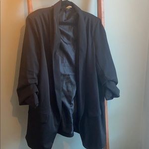 Boohoo Ruched Sleeve Black Blazer